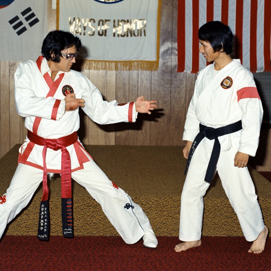 Elvis Presley training in Pasaryu Karate at the TigerMan Dojo, Memphis TN