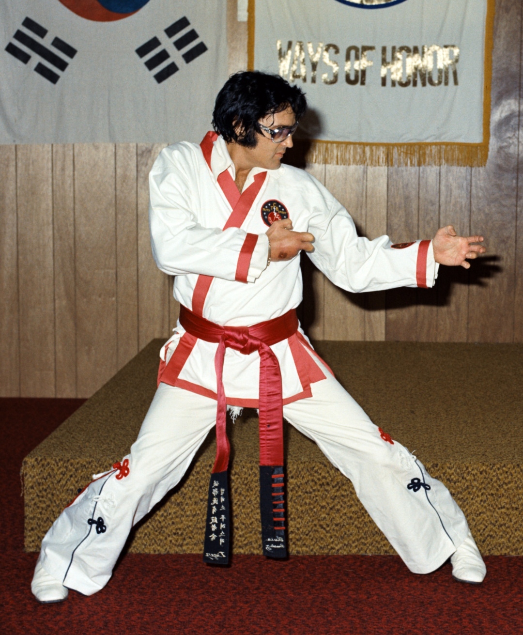 Elvis Presley in karate stance at the TigerMan Dojo
